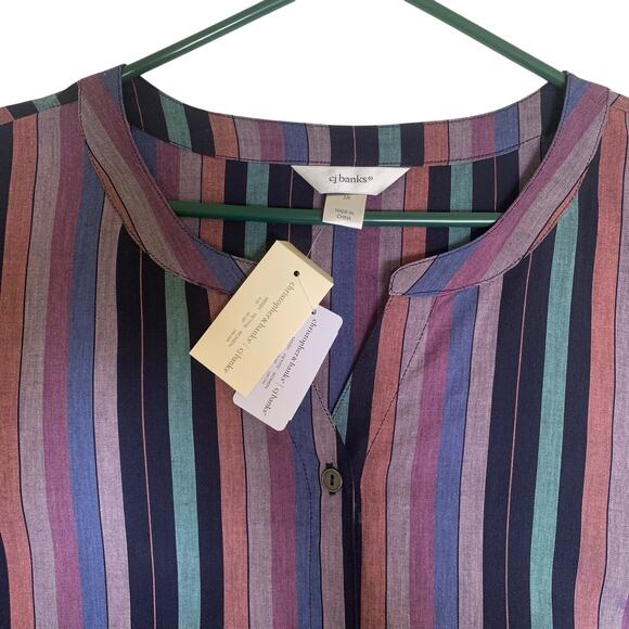 CJ Banks-NWT-Purple Striped Button Down-Size 3X-24/26W - Picture 5 of 6